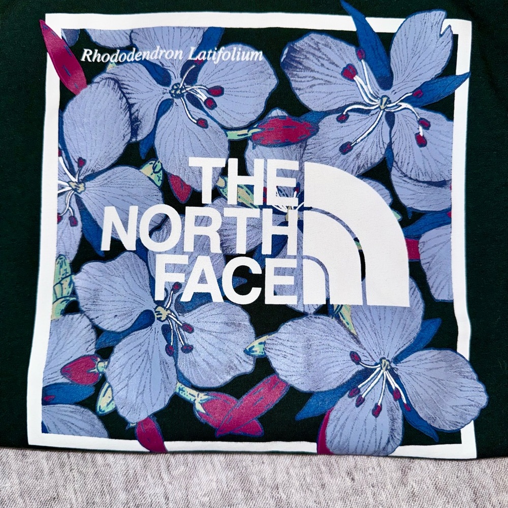 The North Face Green Tee with Floral Logo